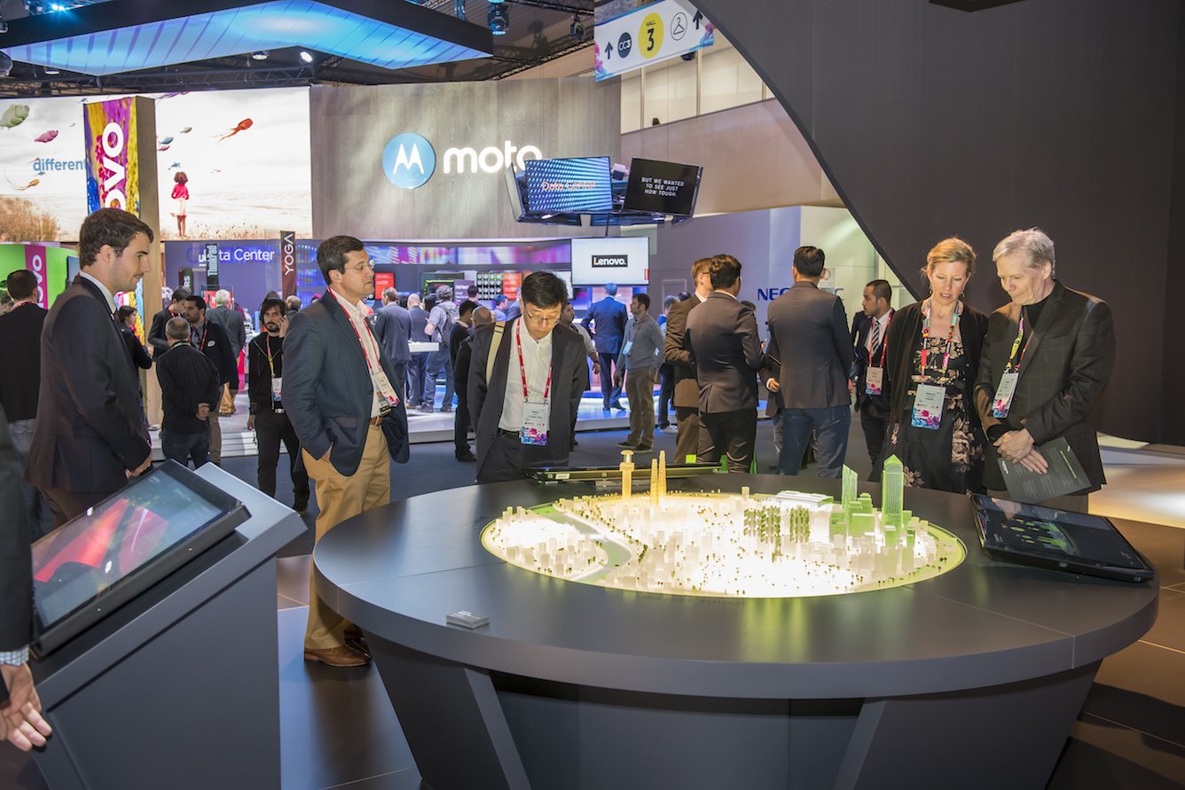 Cyber security AR city game. Augmented reality in Mobile World Congress.