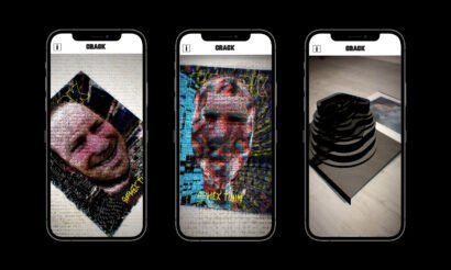 Phones showing Crack magazine Augmented reality app for Aphex Twin AR Experience