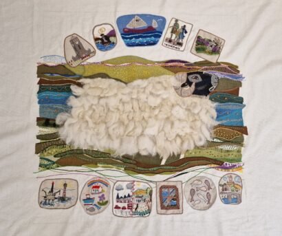 Tapestry of a sheep for the Tapestry of the Highland and Islands project