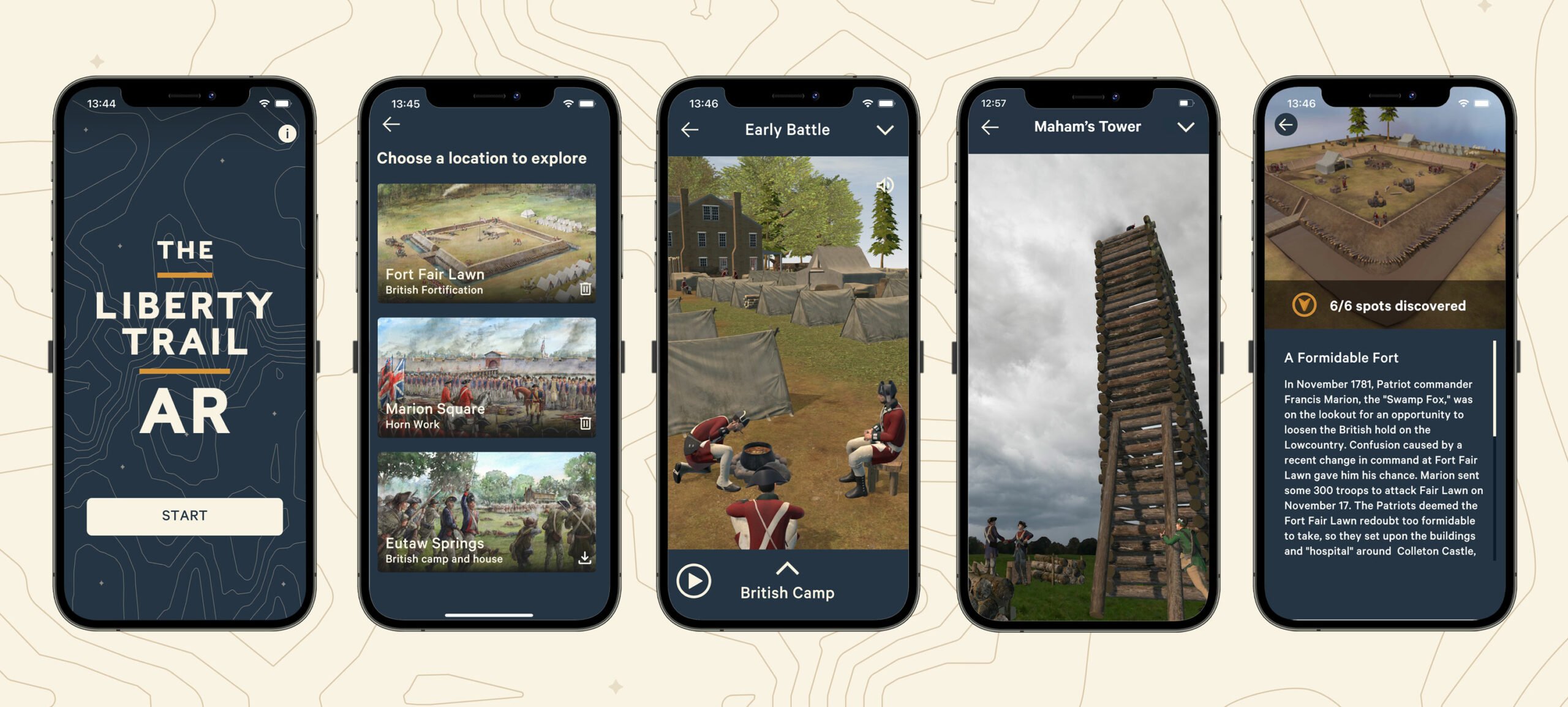 Liberty Trail AR app screens