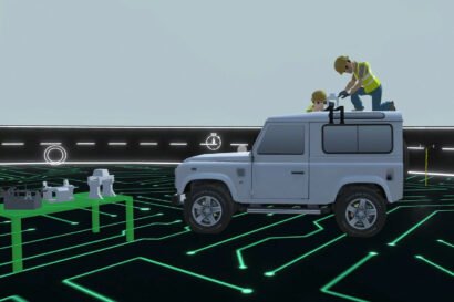 Blu wireless AR model showing a car and 5G workers