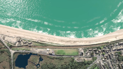 Top view of Cornwall coastline.Climate Vision Flood Visualisation 3D animation. Climate change AR app
