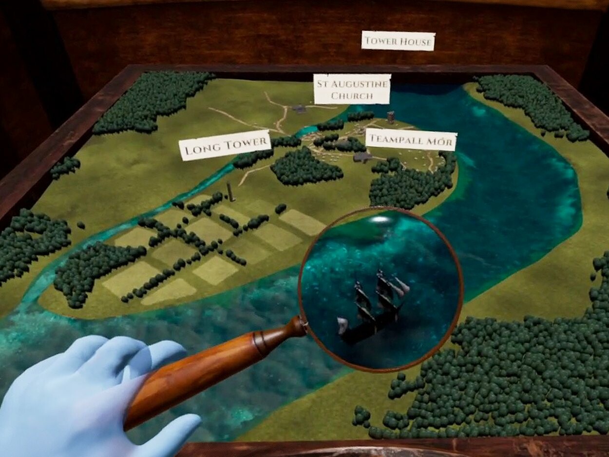 Top view of Virtual reality (VR) model of the land Derry (Northern Ireland) for the Island City project. Time travel virtual reality (VR) Irish Immigration. Virtual reality.