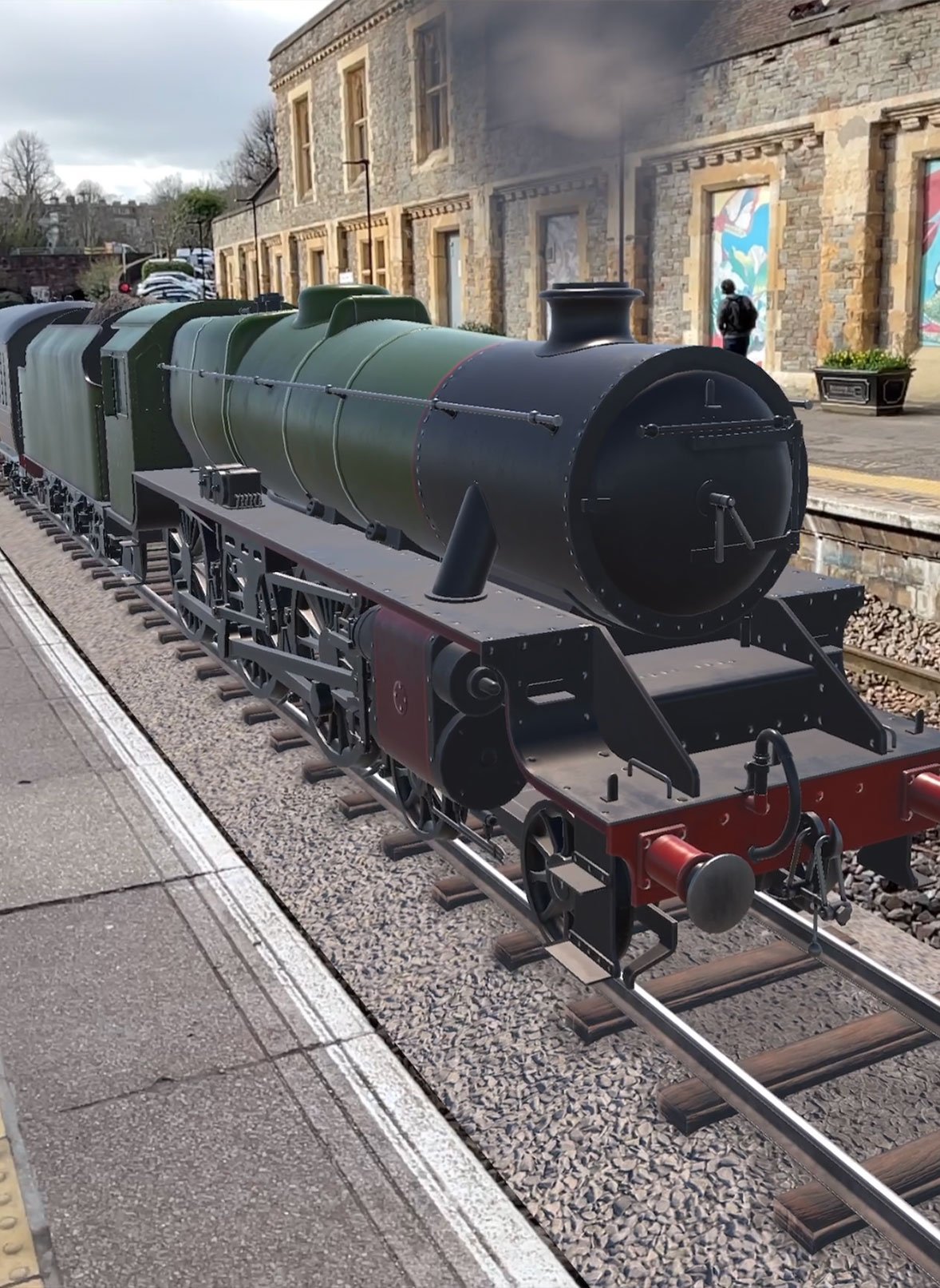 Augmented reality (AR) model of a train in a train station using the Discover Ashfield App