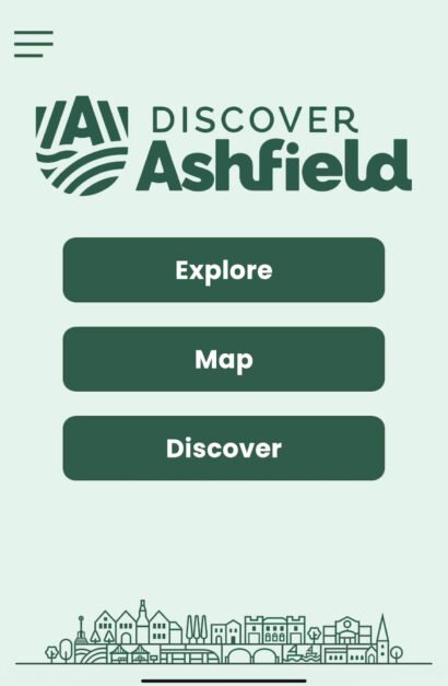 Discover Ashfield app menu screen