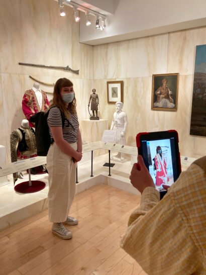 Zubr team member testing Benaki AR app at Benaki Museum