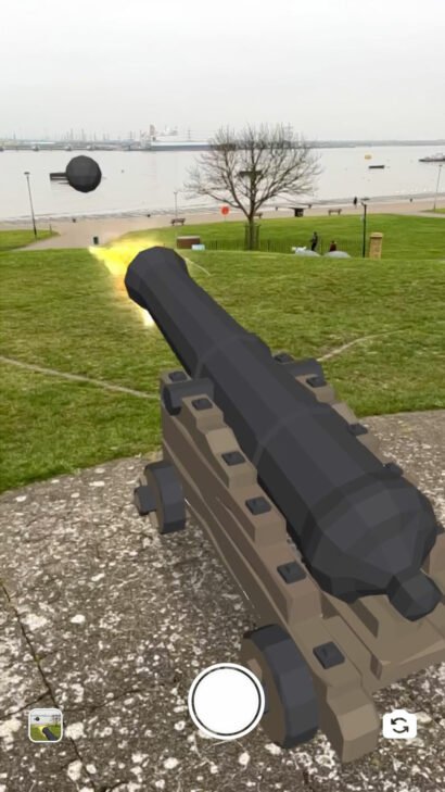 AR interactive cannon for Gravesham AR trail, Gravesham AR trail, In Gravesham footsteps, Gravesend local history, pandemic, heritage augmented reality interactive trail, social media filters, 3D models, immersive audio