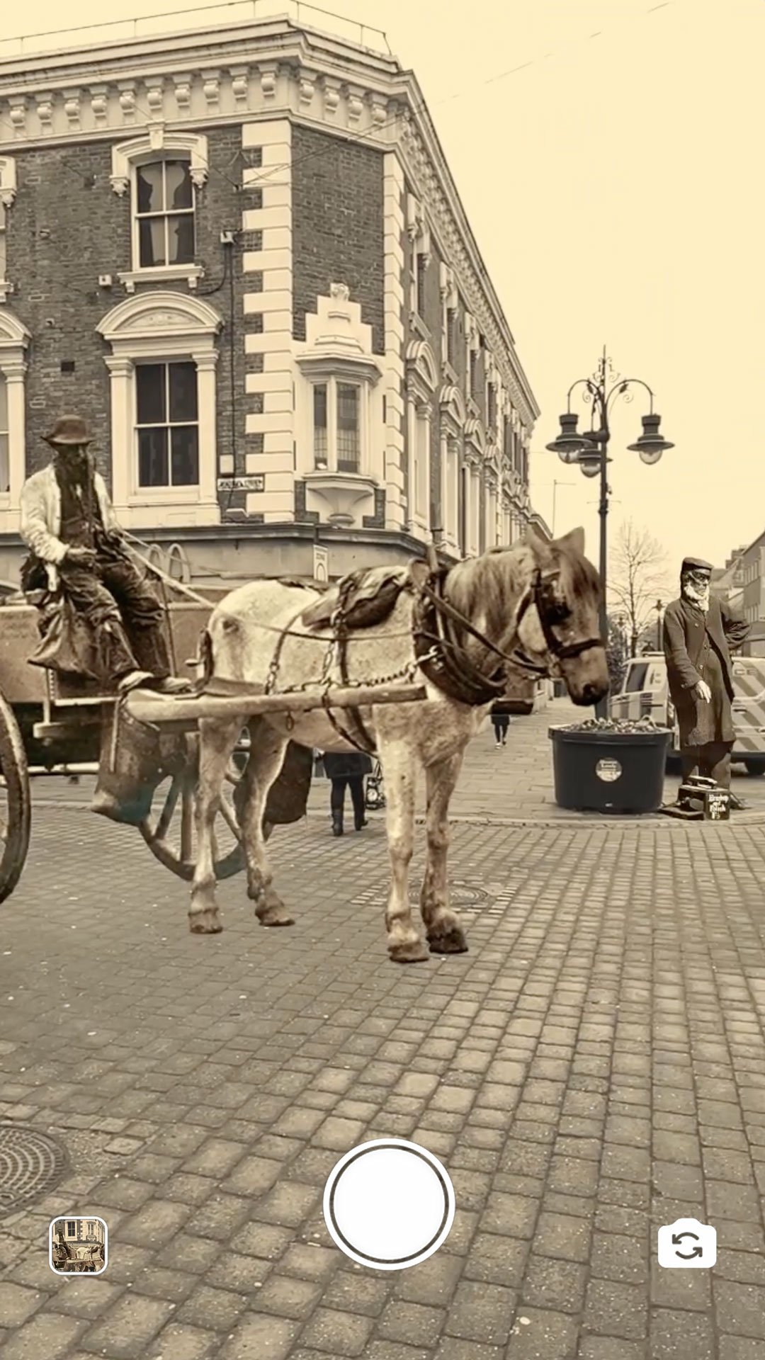 AR layer of people taken from old photos into city streets, Gravesham AR trail, In Gravesham footsteps, Gravesend local history, pandemic, heritage augmented reality interactive trail, social media filters, 3D models, immersive audio