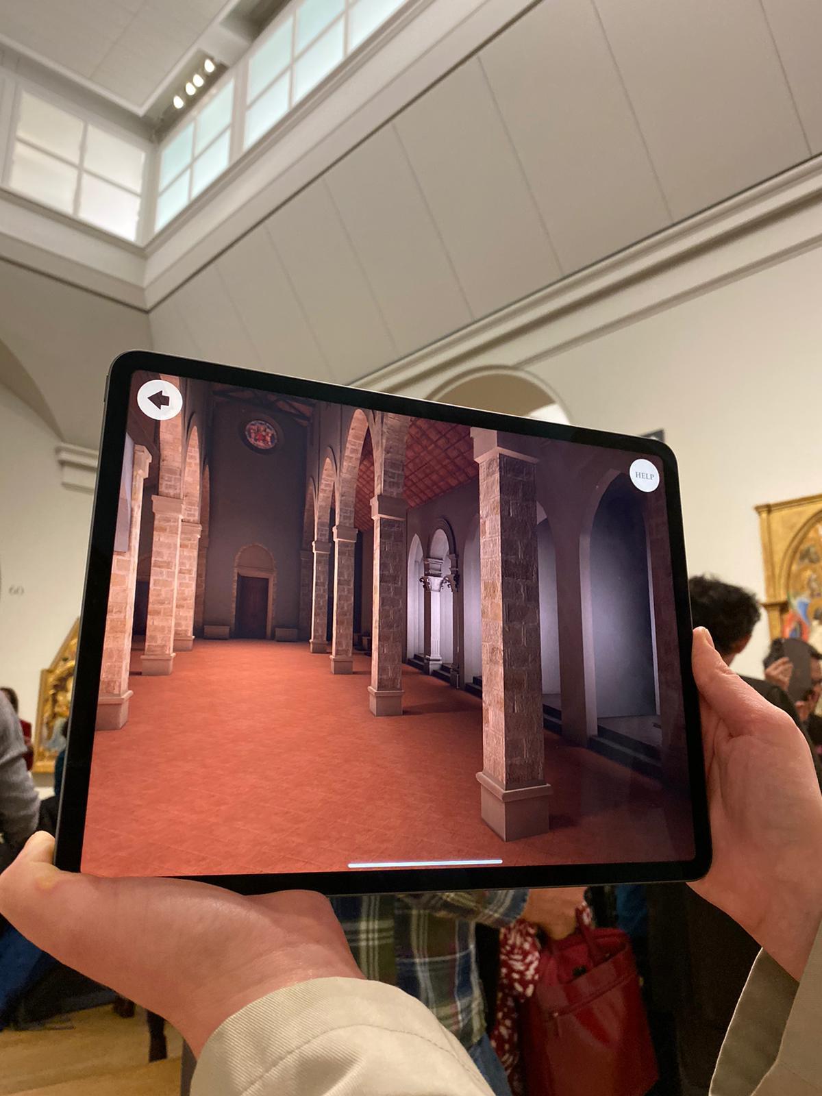 San Pier Maggiore church 3d digital model in the Hidden Florence app used in London National Gallery