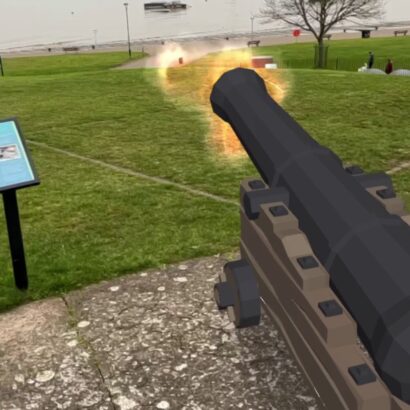 AR interactive cannon for Gravesham AR trail, Gravesham AR trail, In Gravesham footsteps, Gravesend local history, pandemic, heritage augmented reality interactive trail, social media filters, 3D models, immersive audio