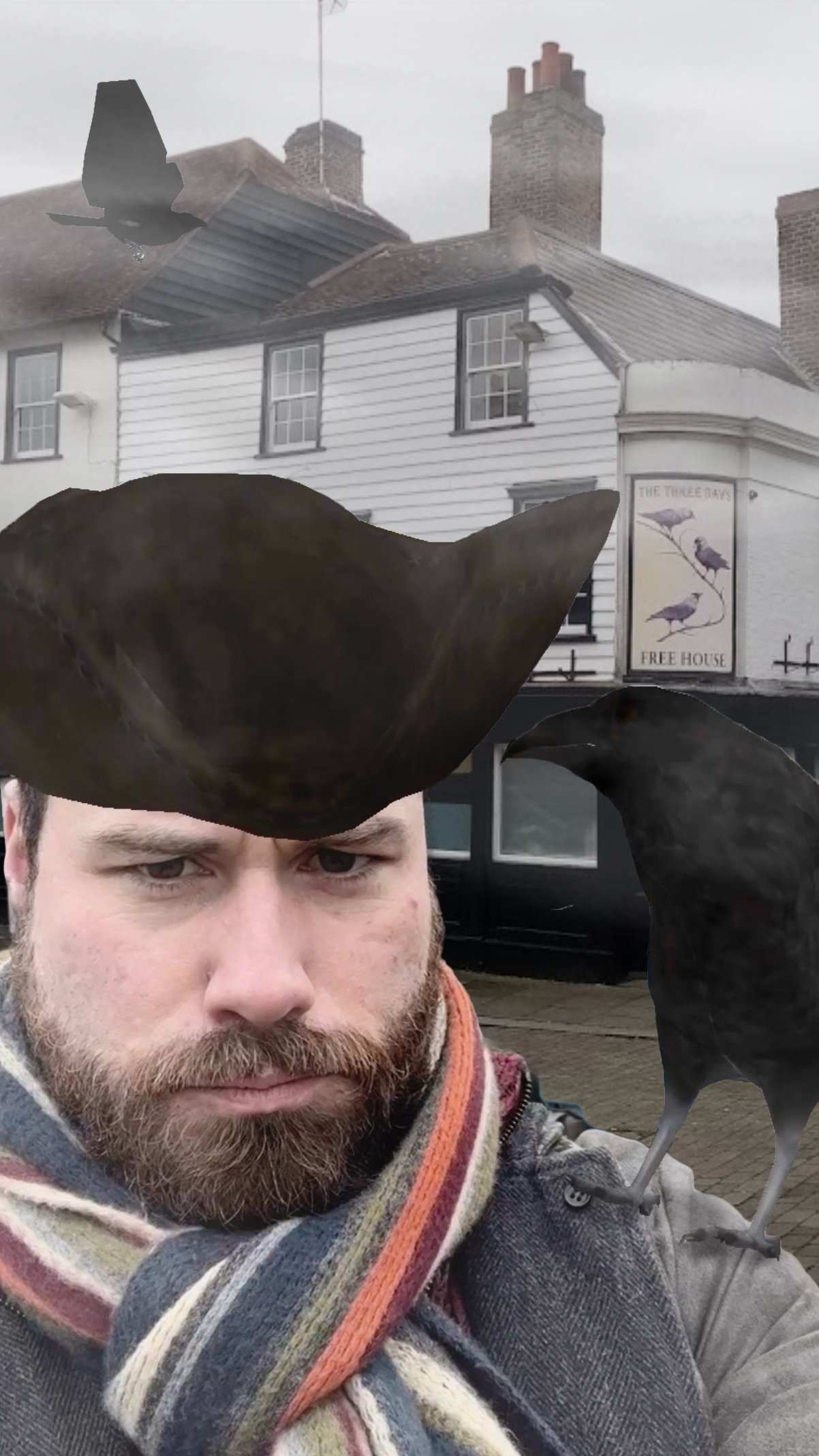 Pirate and crow selfie filter for Gravesend AR Trail, Gravesham AR trail, In Gravesham footsteps, Gravesend local history, pandemic, heritage augmented reality interactive trail, social media filters, 3D models, immersive audio