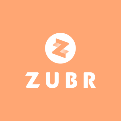 Zubr white logo, coral brackground