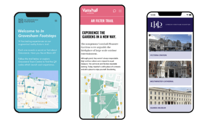 3 phone screens displaying examples of Augmented Reality web Trails