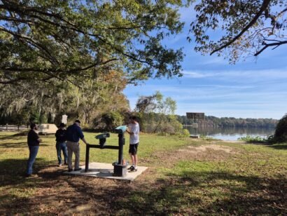 Augmented reality binoculars being installed in the Fort Watson site