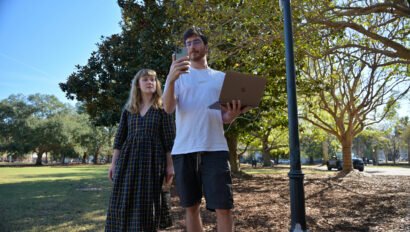 Amy and Jake at Marion Square testing Liberty AR app
