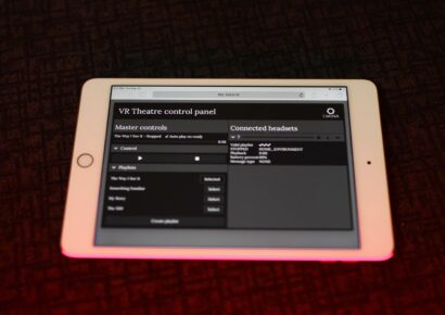 ipad controlling panel for Limina immersive VR cinema Bristol suspension bridge in VR, encounters film festival, immersive virtual reality cinema