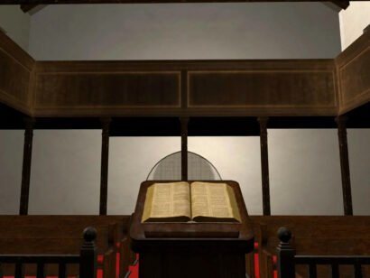 View of the pulpit in Zubr's AR church, American Battlefield Trust project, St James Church, Civil War augmented reality, interactive history