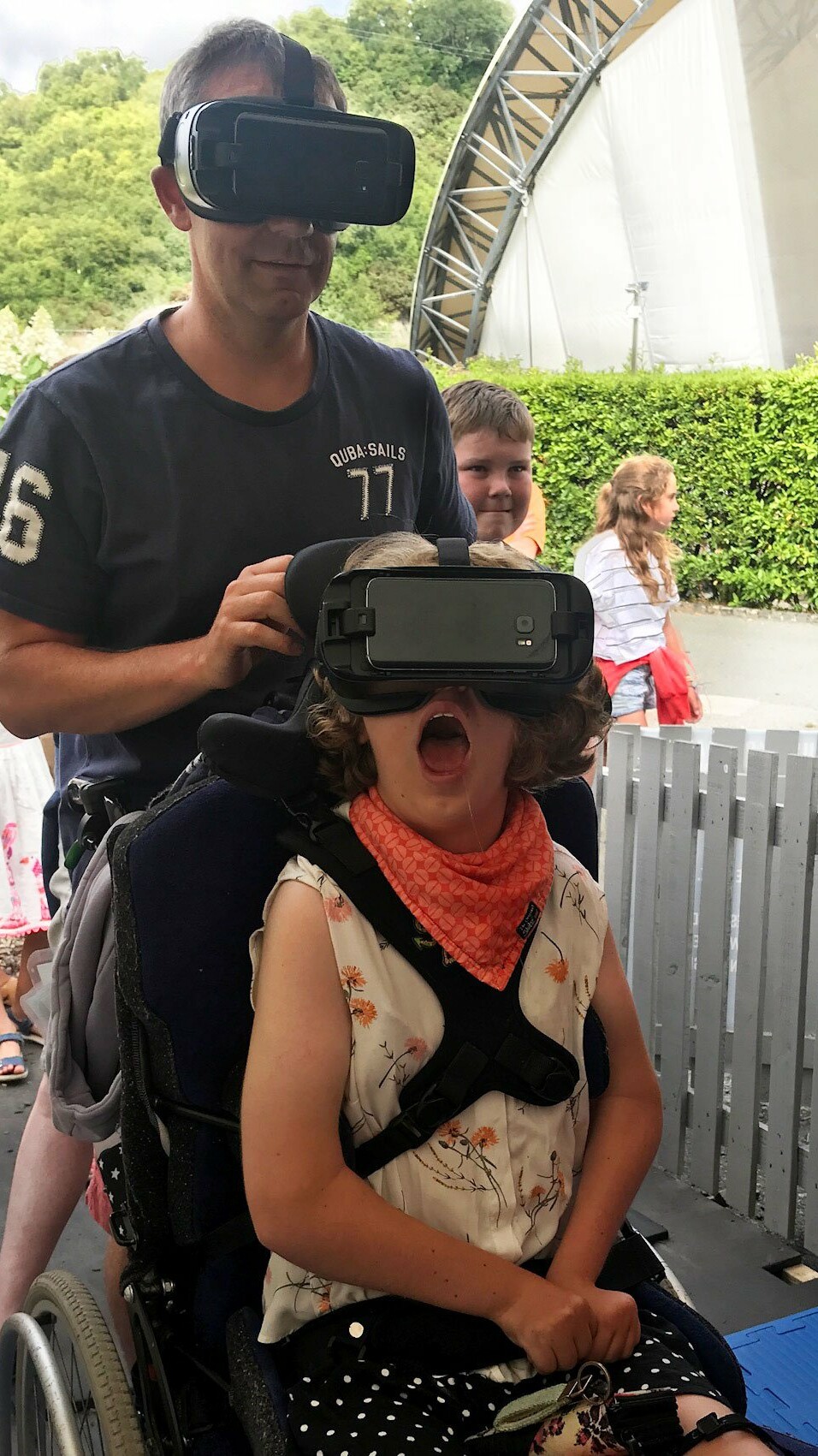 Wheelchair user VR Venus exploration at Eden Project