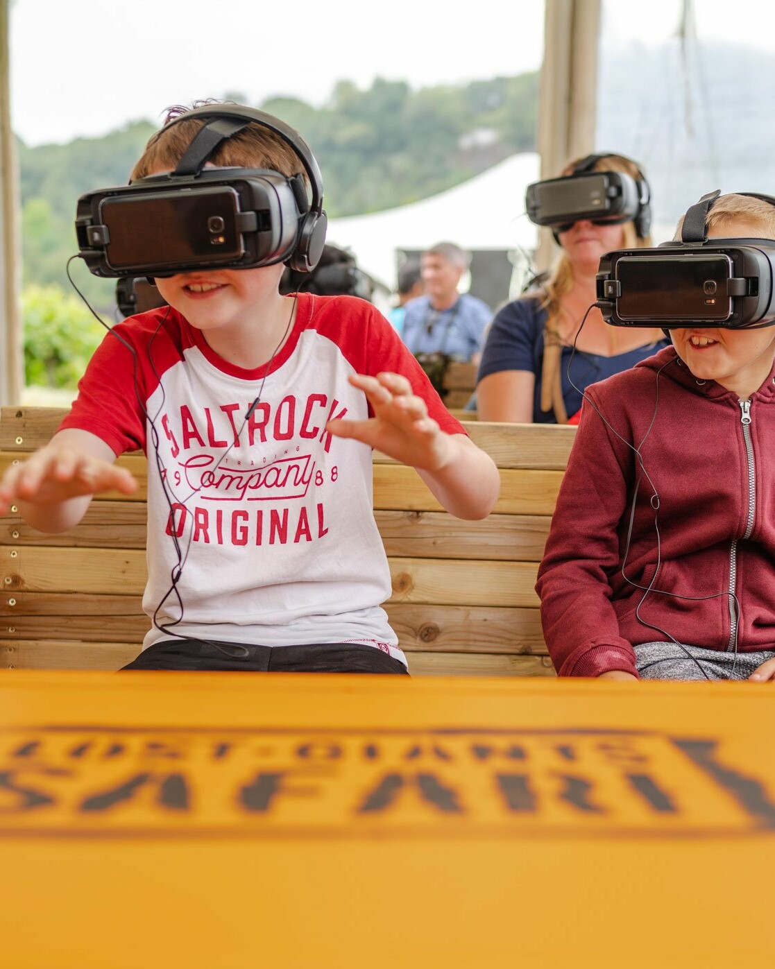 Childre at Eden project lost giants VR safari, virtual reality experience for families and kids, children