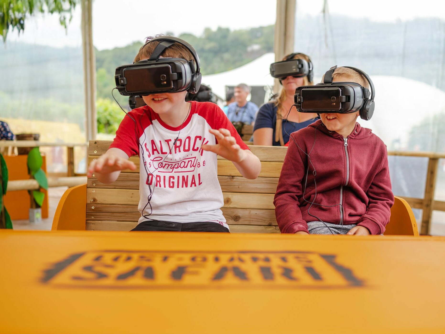 Childre at Eden project lost giants VR safari, virtual reality experience for families and kids, children