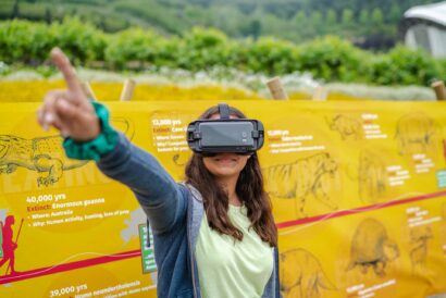 Kid at Eden project lost giants VR safari, virtual reality experience for families and kids, children