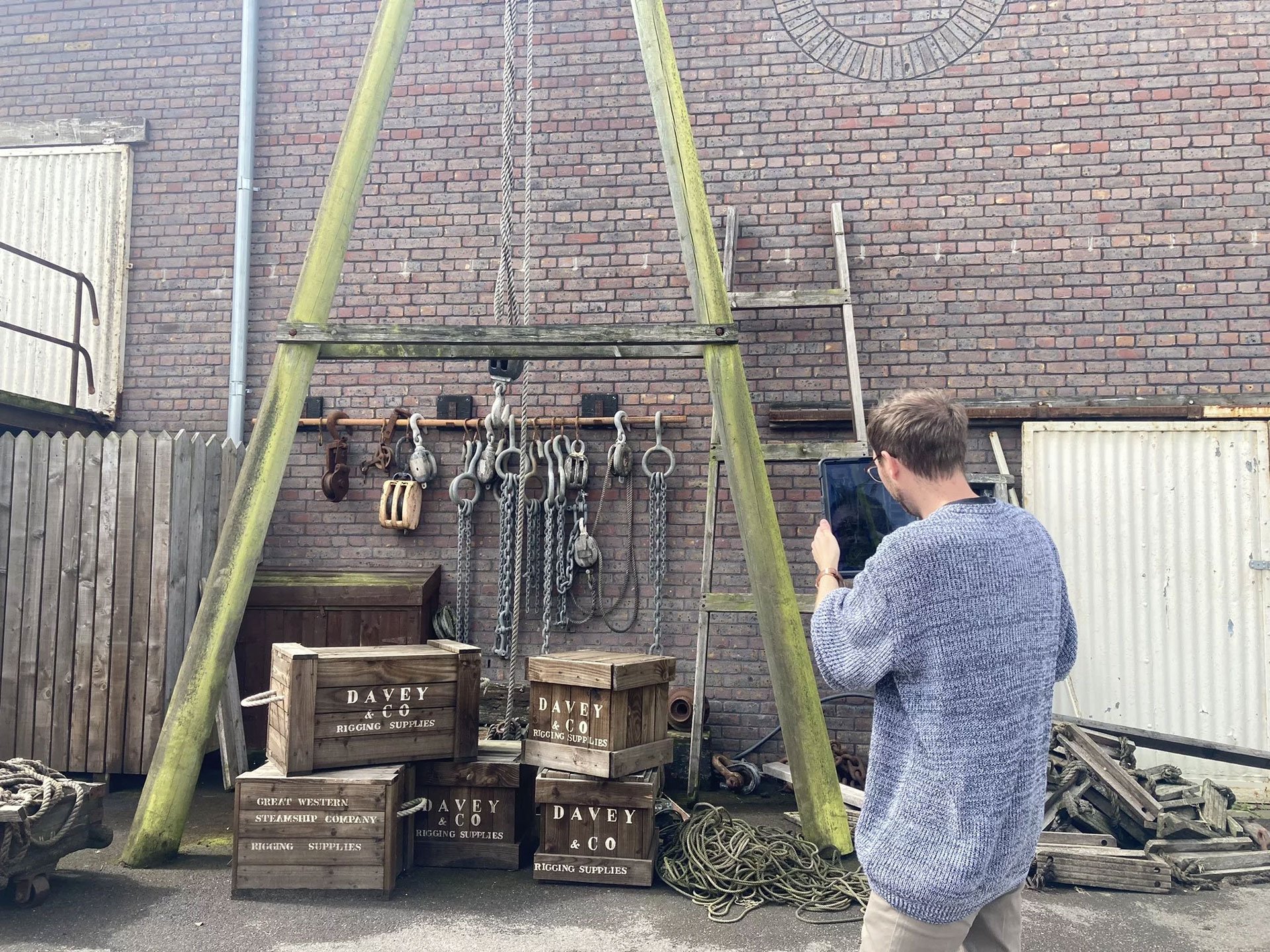 Zubr team member 3D scanning real objects at SS Great Britain Dockyard