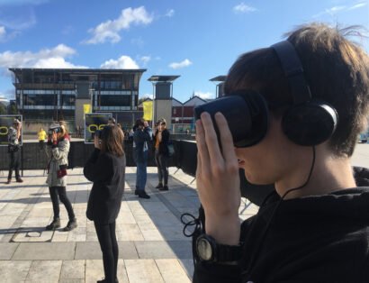 Person with VR headset at Simple Things Festival at Aïsha Devi's spatial VR experience