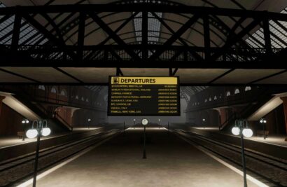 VR station, departures screen. Encounters Film Festival immersive companion, VR experience, opening sequence
