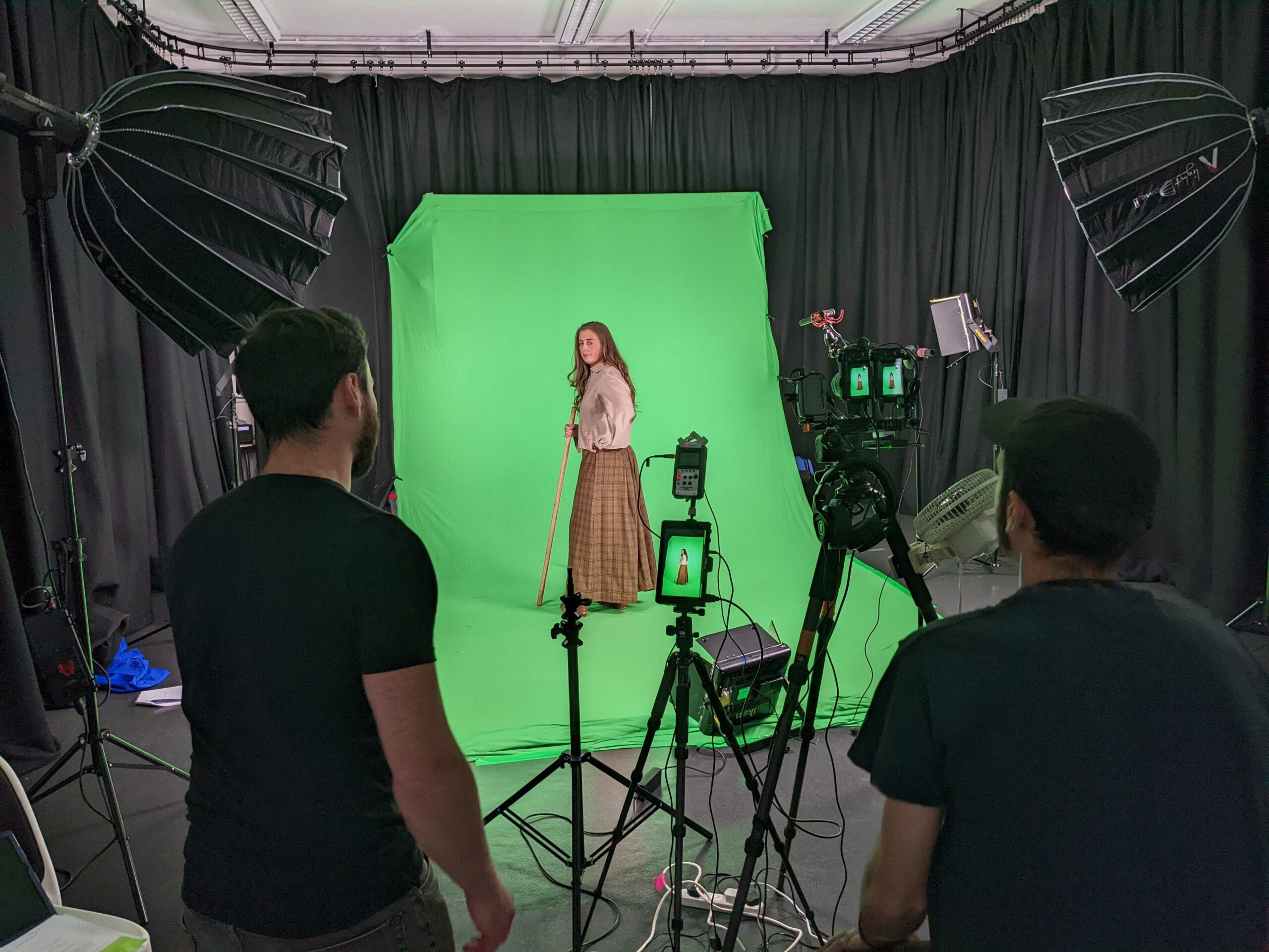 Behind the scenes, green screen character shoot, Tide Afloat and Ashore, Zubr project with Tower museum, VR experience on migration heritage