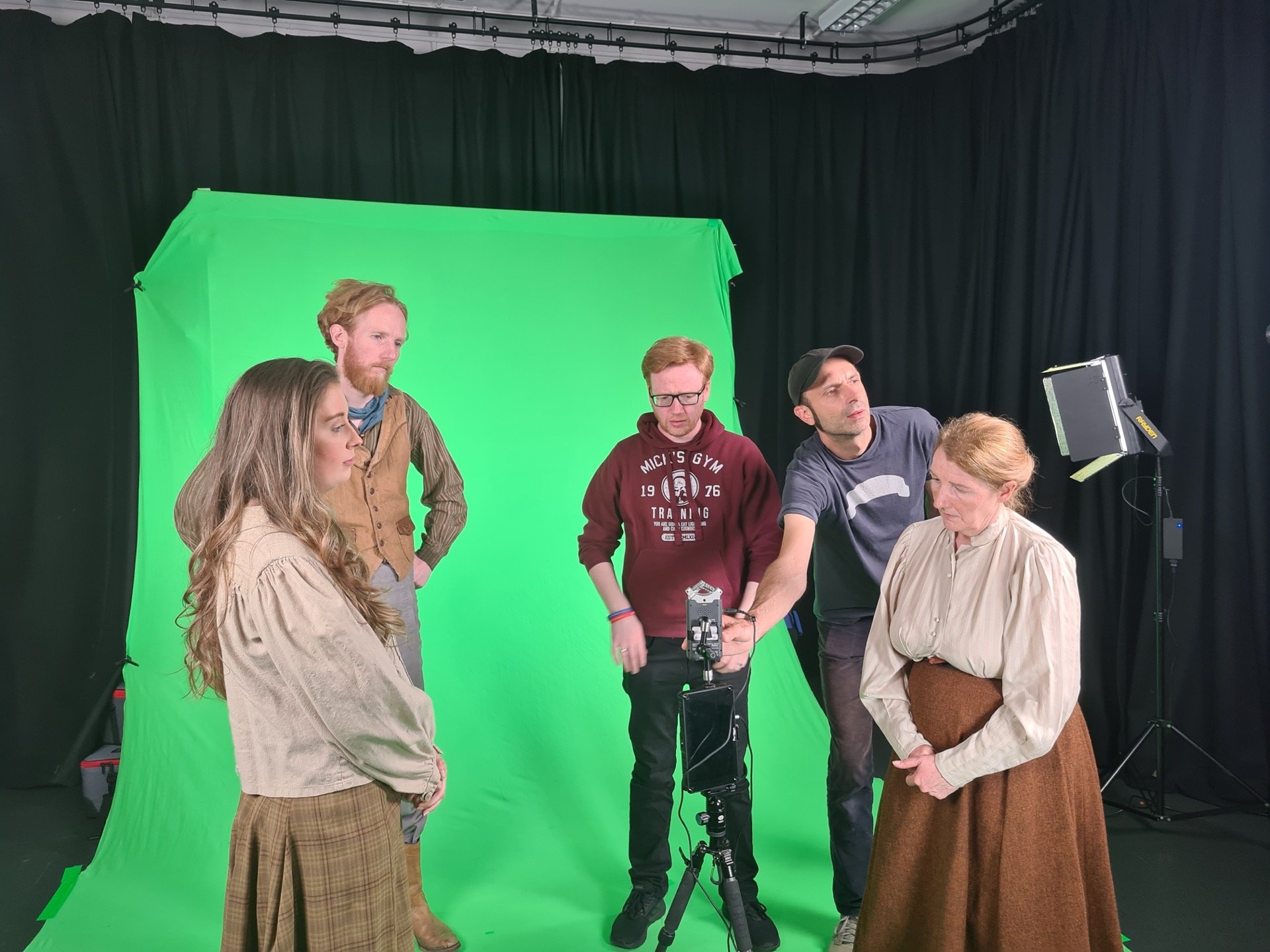 Behind the scenes, green screen character shoot, Tide Afloat and Ashore, Zubr project with Tower museum, VR experience on migration heritage