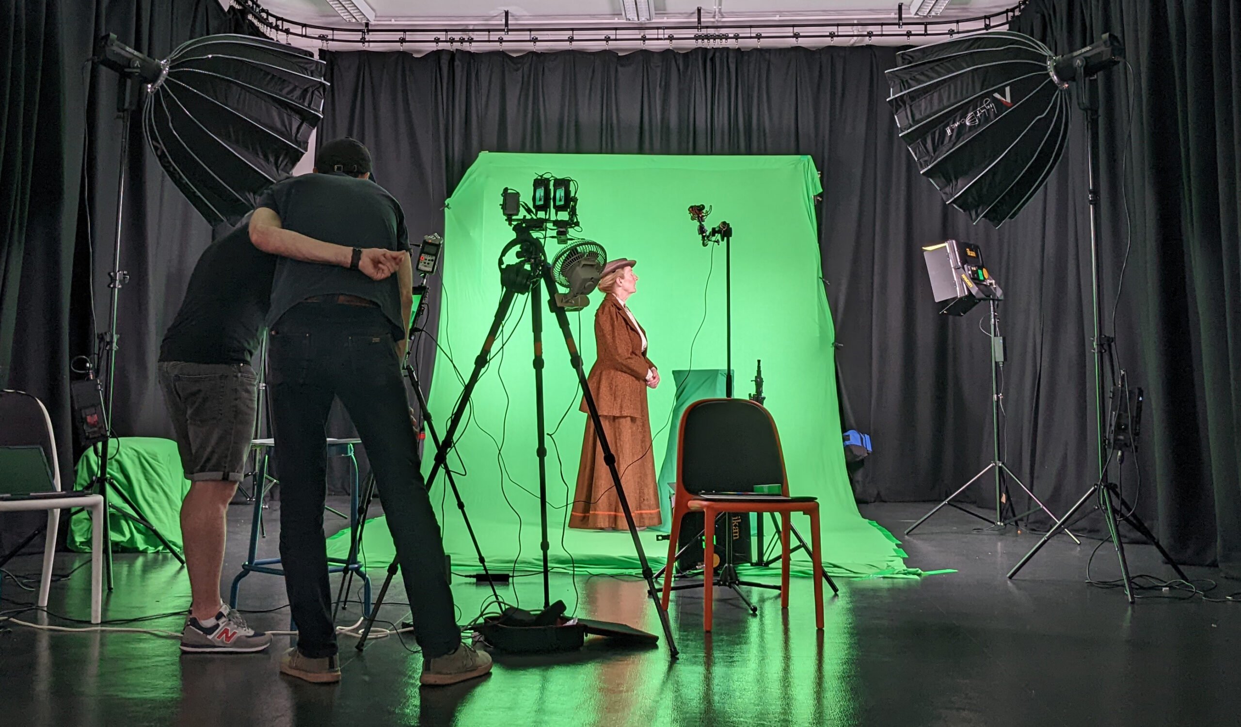 Behind the scenes, green screen character shoot, Tide Afloat and Ashore, Zubr project with Tower museum VR experience on migration heritage