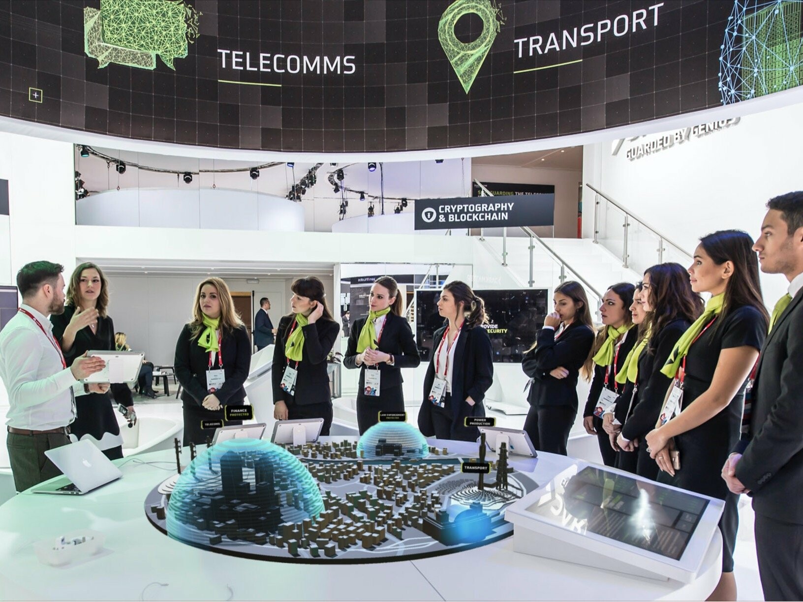 Cyber security AR city game. Augmented reality in Mobile World Congress.