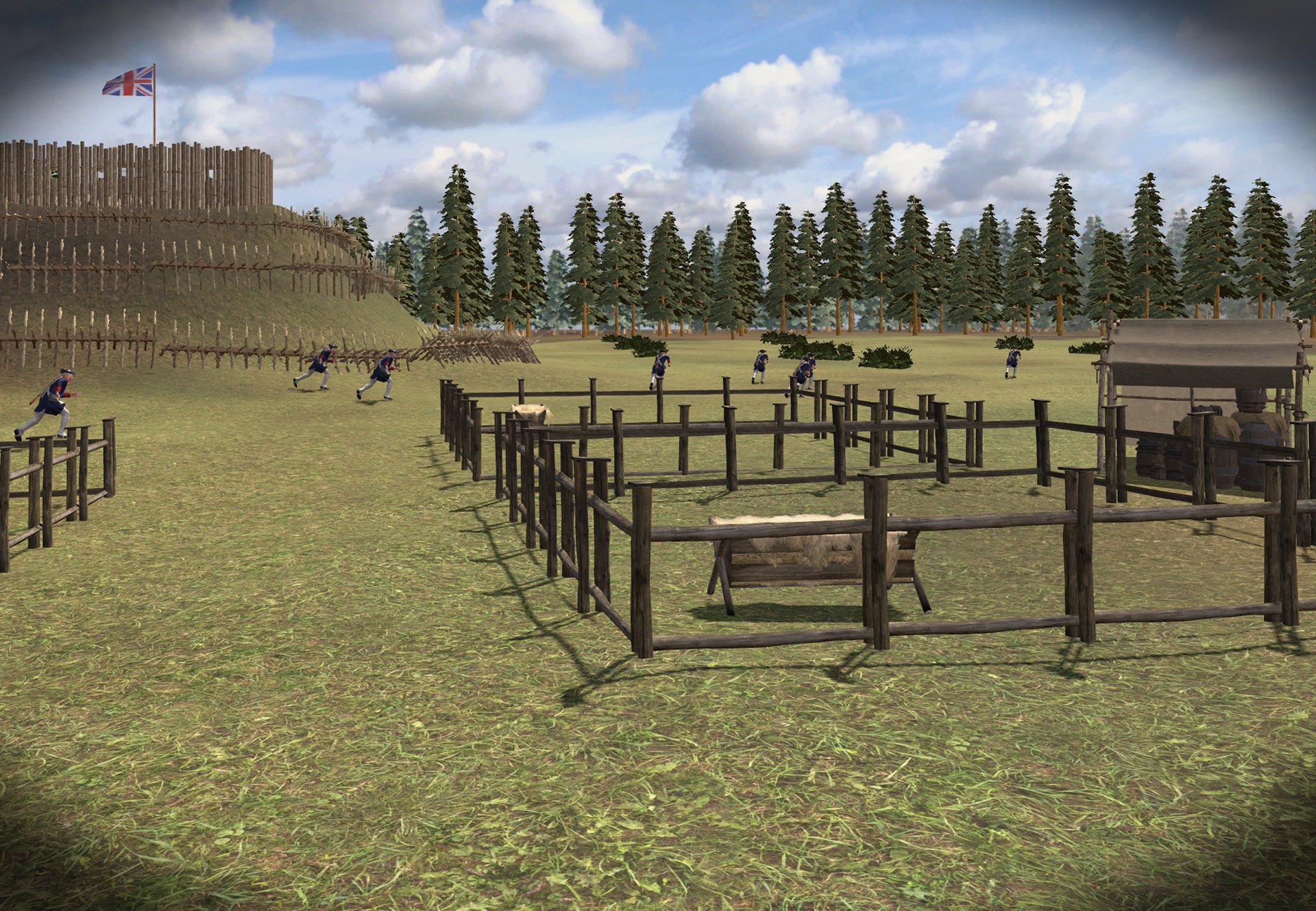 Historic reconstruction of Fort Watson site during the Revolutionary War