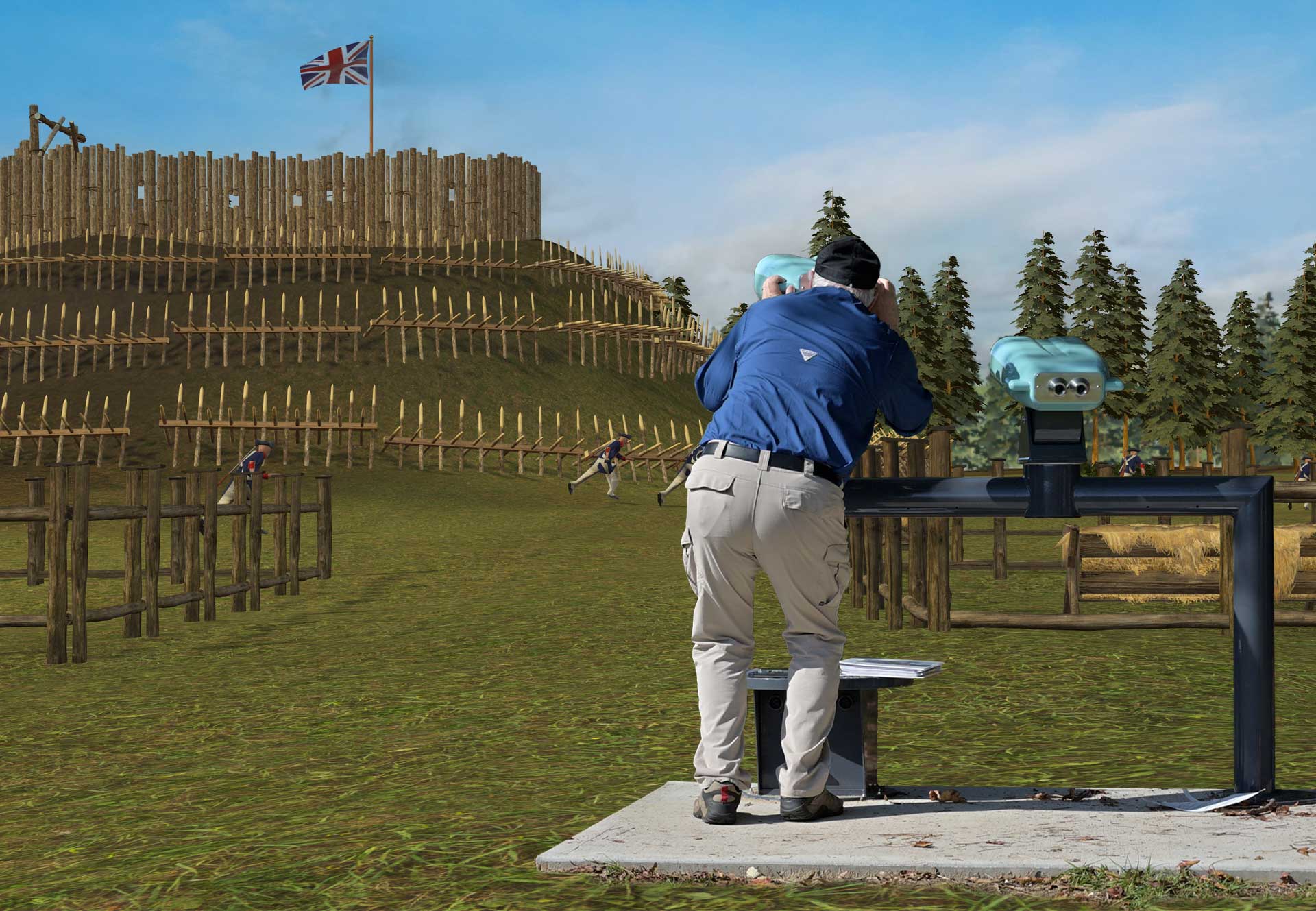 Person looking through digital Virtual reality binoculars at Fort Watson