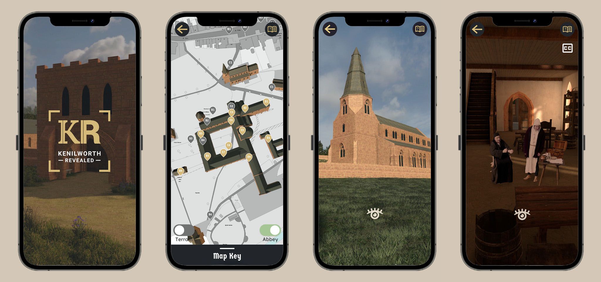 Kenilworth Revealed app screens