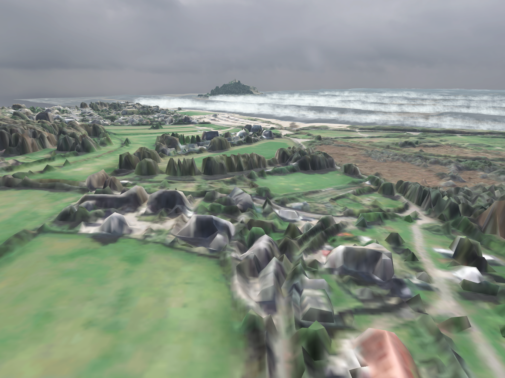 3D terrain of coast of Penzance flood visualisation for Augmented Reality app