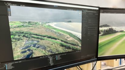 monitor screen showing AR Flood Project for Climate Vision